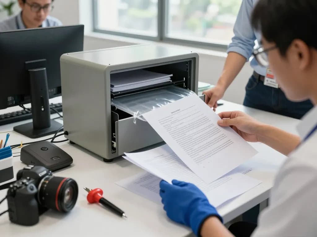 bóc sổ đỏ ép plastic removal demonstration, showcasing safe techniques in a professional office setting.