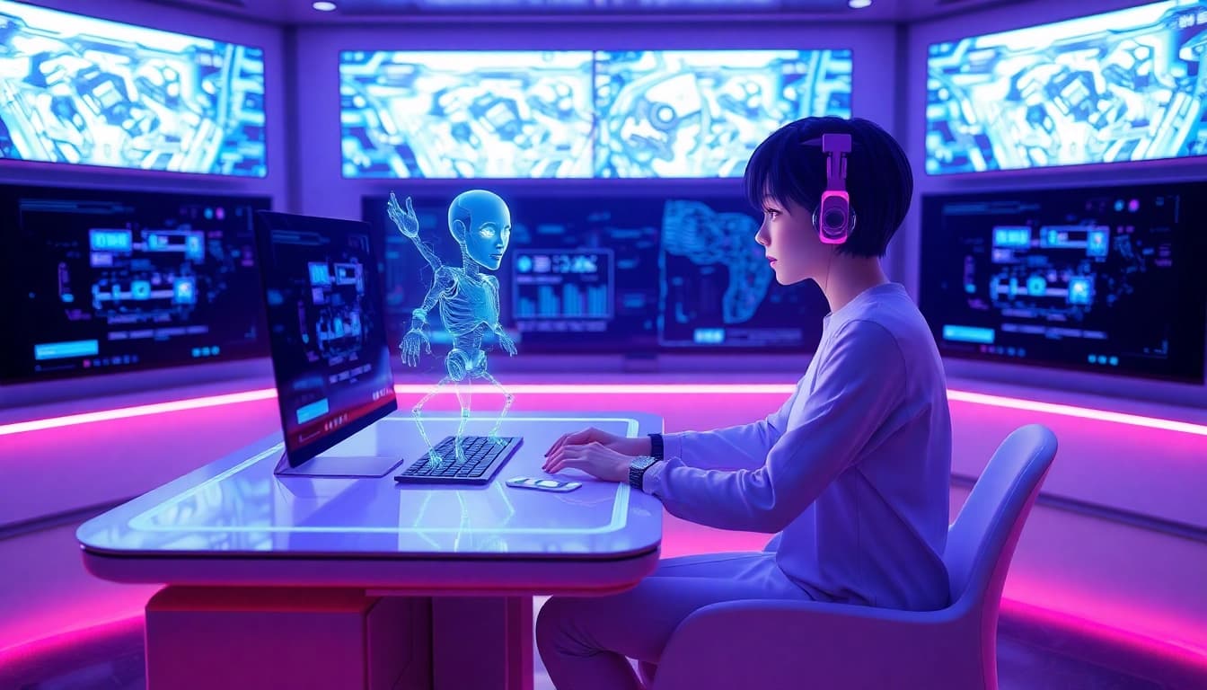 Immersive NSFW character AI interaction in a futuristic digital environment.
