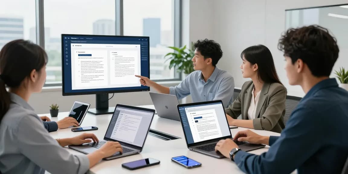 Detect fraud receipt through AI-powered software in a collaborative office setting with professionals analyzing PDFs.