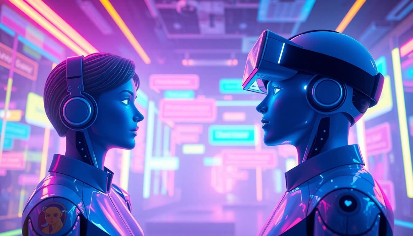 Engaging NSFW AI chatbot interface with vibrant neon lights and emotional interaction.