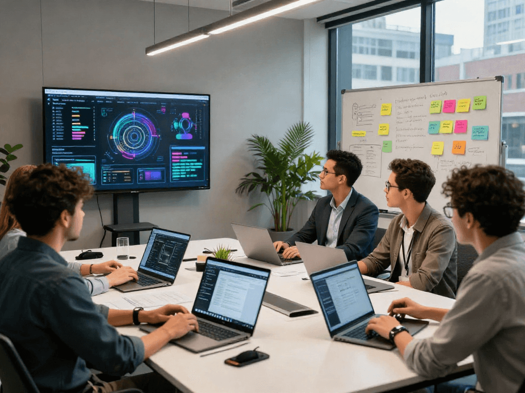 Dynamic collaboration on nsfw ai content strategies in a modern tech studio.