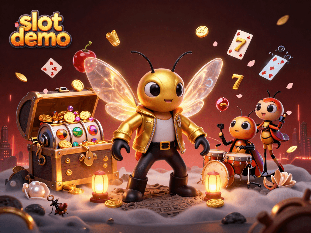 Permainan slot demo Gacor123 yang menampilkan karakter menarik dan harta karun berkilau.