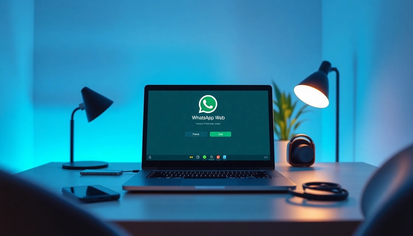 笔记本电脑上的 WhatsApp Web 界面,象征着快连VPN通信阵列