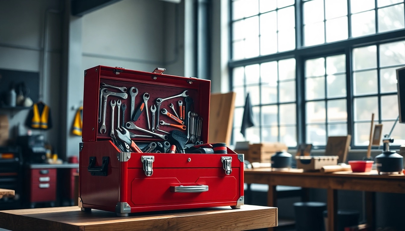 Facom toolbox displaying precision tools in a professional workshop setting.
