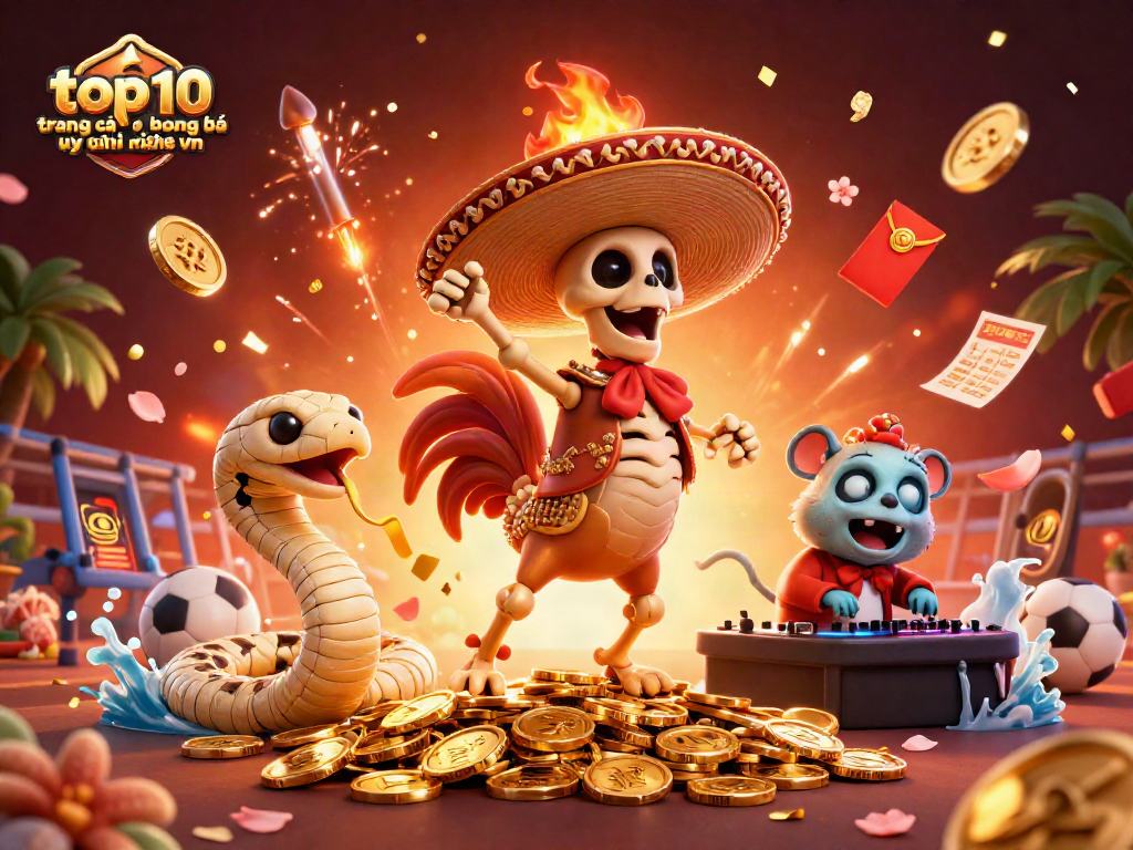 Nhà cái hàng đầu top 10 trang cá độ bóng đá uy tín nhất vn với gà mái, rắn và DJ trong một cảnh vui nhộn.