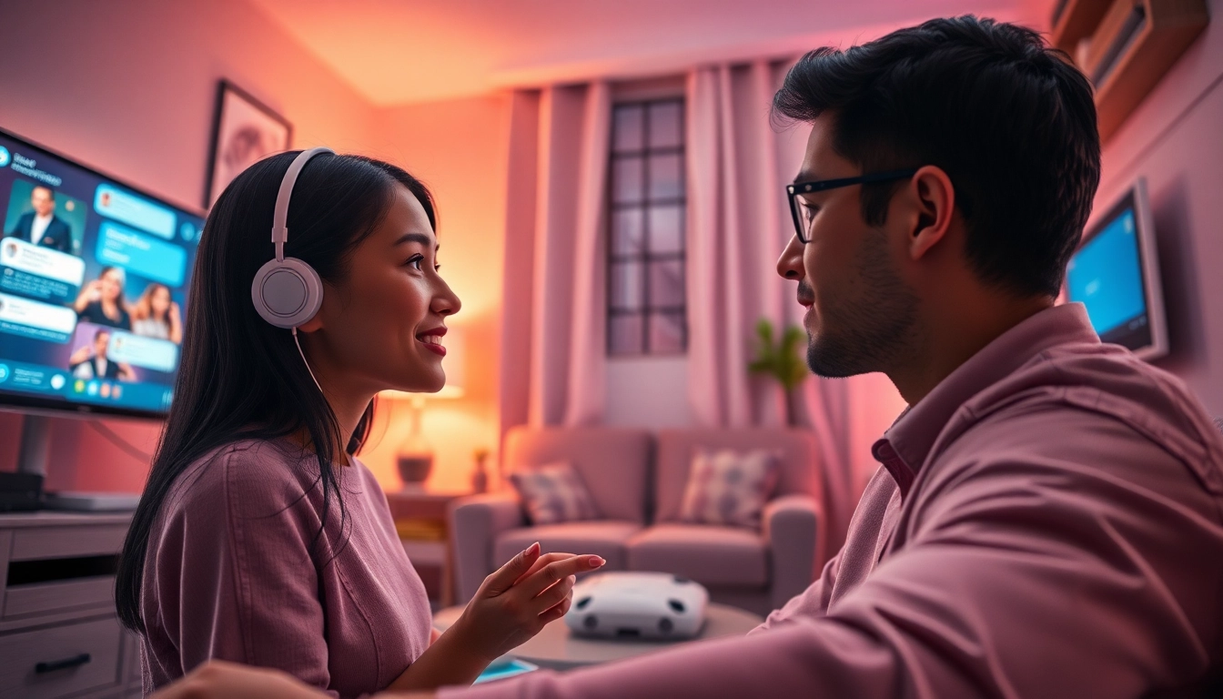 A cozy AI chat sex interaction featuring a lifelike avatar in a warm setting, inviting conversations.