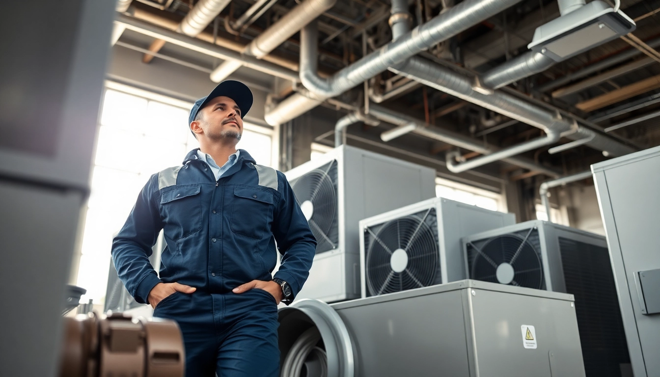 Inspecting commercial hvac system highlighting expert technician and equipment.