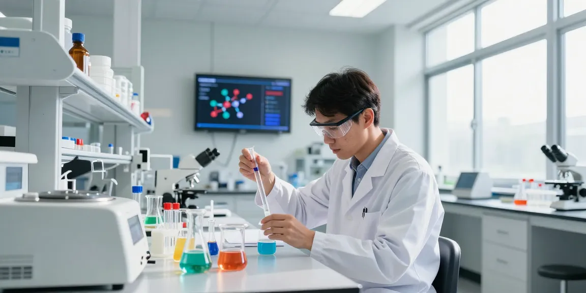 Scientist in a lab measuring peptides, reflecting SwissChems’ quality research.