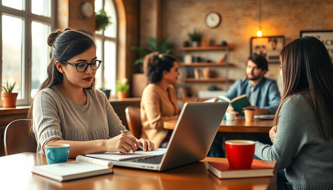 Engaging scene depicting a group discussing their Motivational Memoir experiences in a cozy cafe.