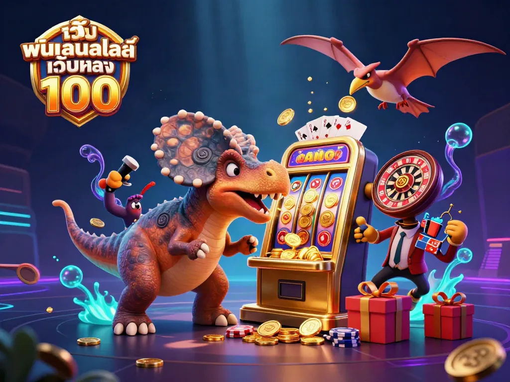 เล่นคาสิโนจาก เว็บพนันออนไลน์ เว็บตรง 100 โดยมีไดโนเสาร์และเครื่องสล็อตทองคำ