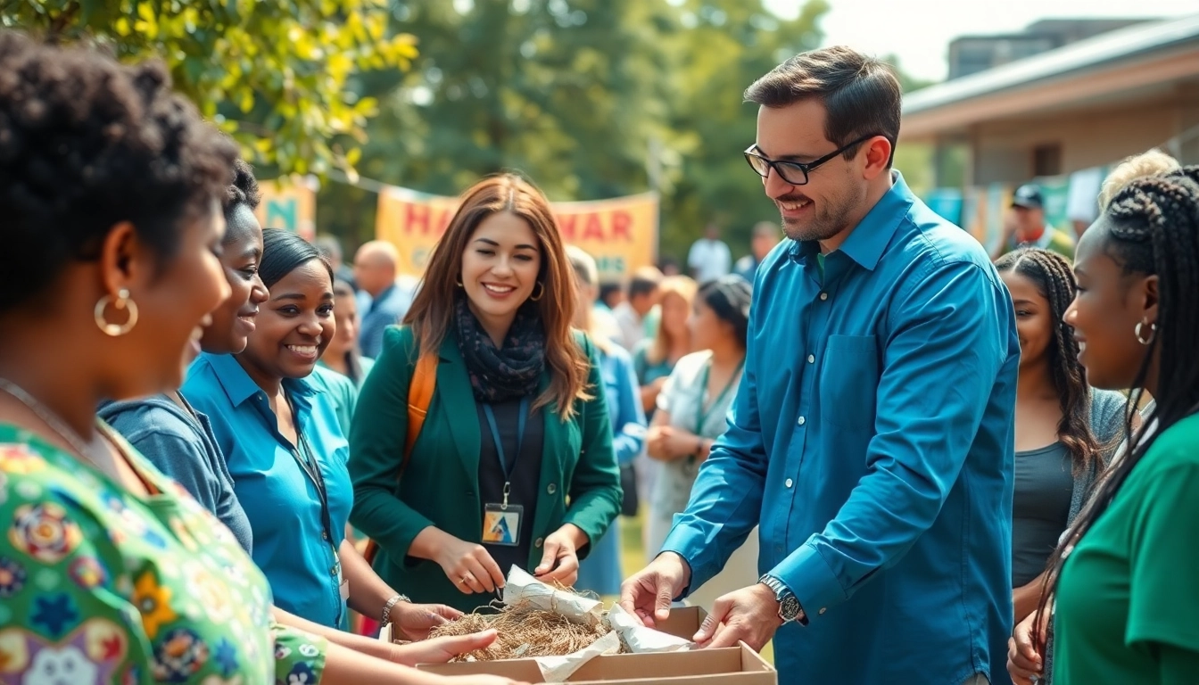 Philanthropist interacting with community members at a charity event.