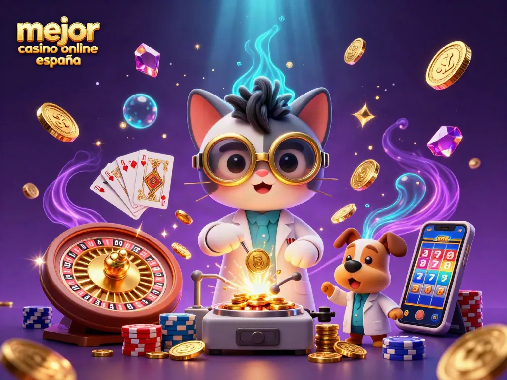 Disfruta de la emoción en el mejor casino online España con un gato científico y su perro asistente.