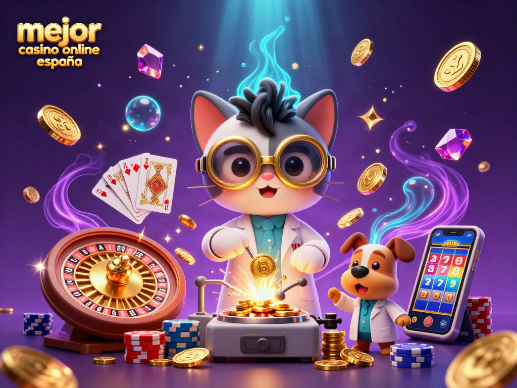 Disfruta de la emoción en el mejor casino online España con un gato científico y su perro asistente.