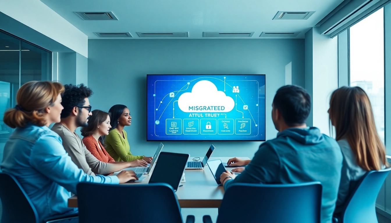 Securely migrate to Microsoft 365 with a collaborative team in a modern office environment.