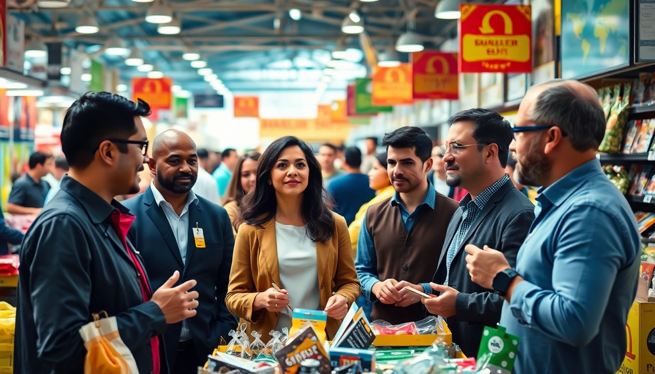 Visualize competitor pricing analysis with business owners discussing strategies in a vibrant marketplace.