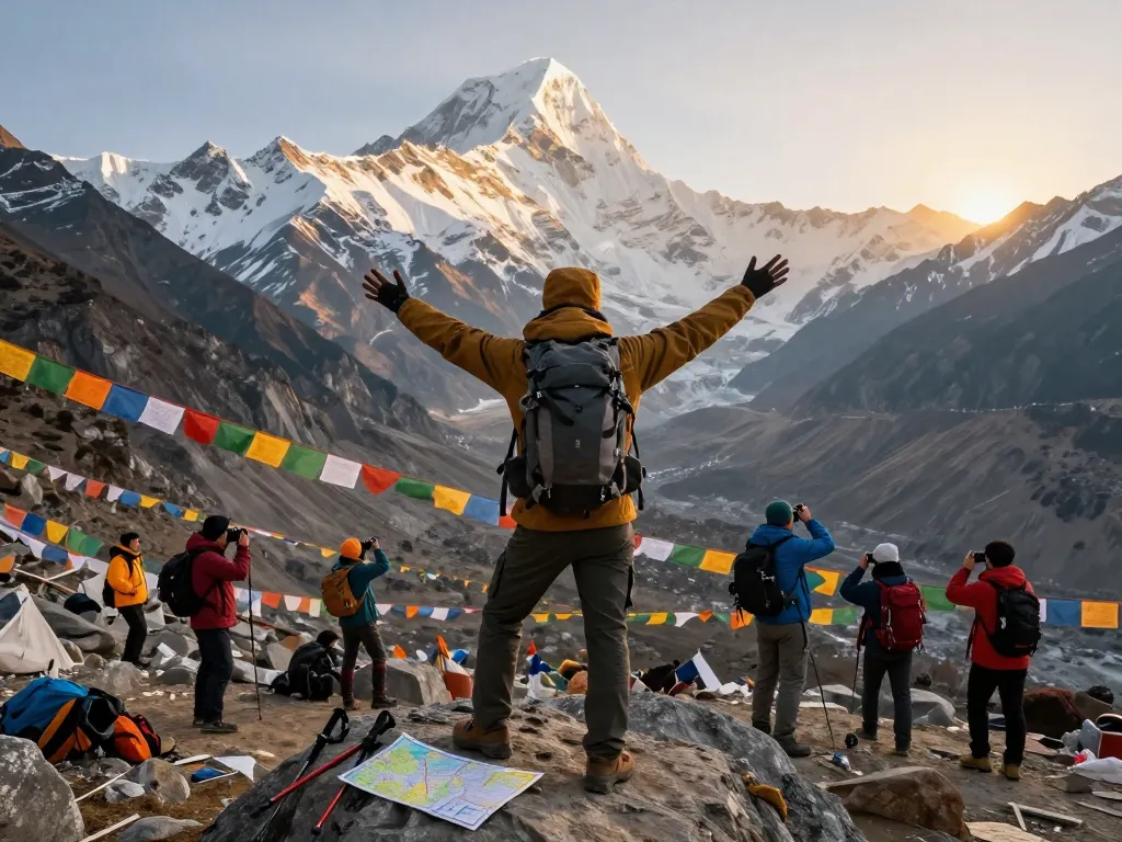 Annapurna Circuit Trek adventure at Thorong La Pass with scenic Himalayan views