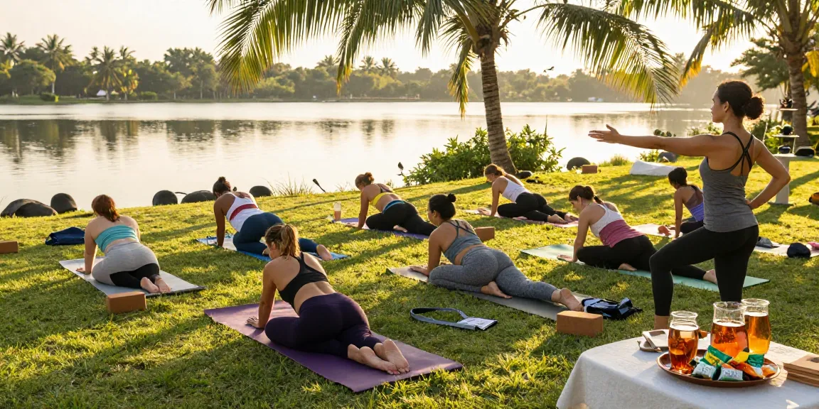 Participants in a 100 hour yoga teacher training Sri Lanka practicing Vinyasa flow by Koggala Lake.