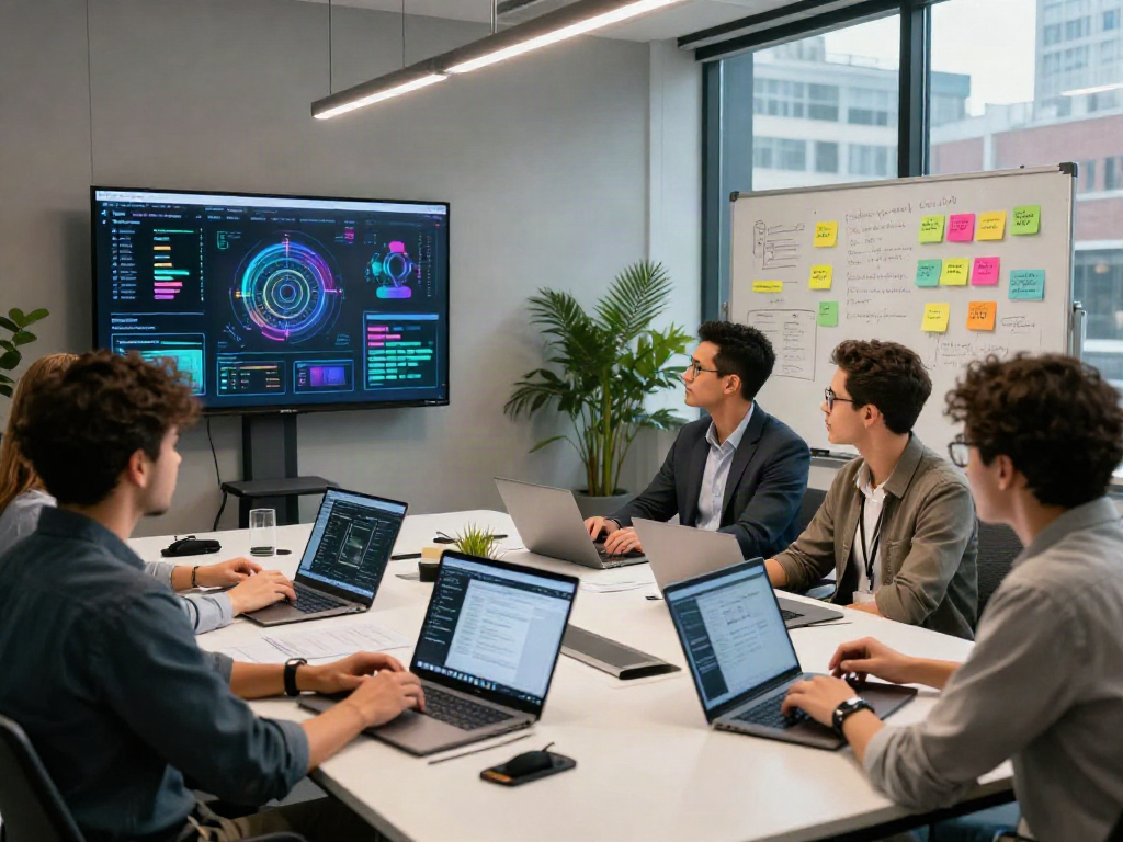 Dynamic collaboration on nsfw ai content strategies in a modern tech studio.