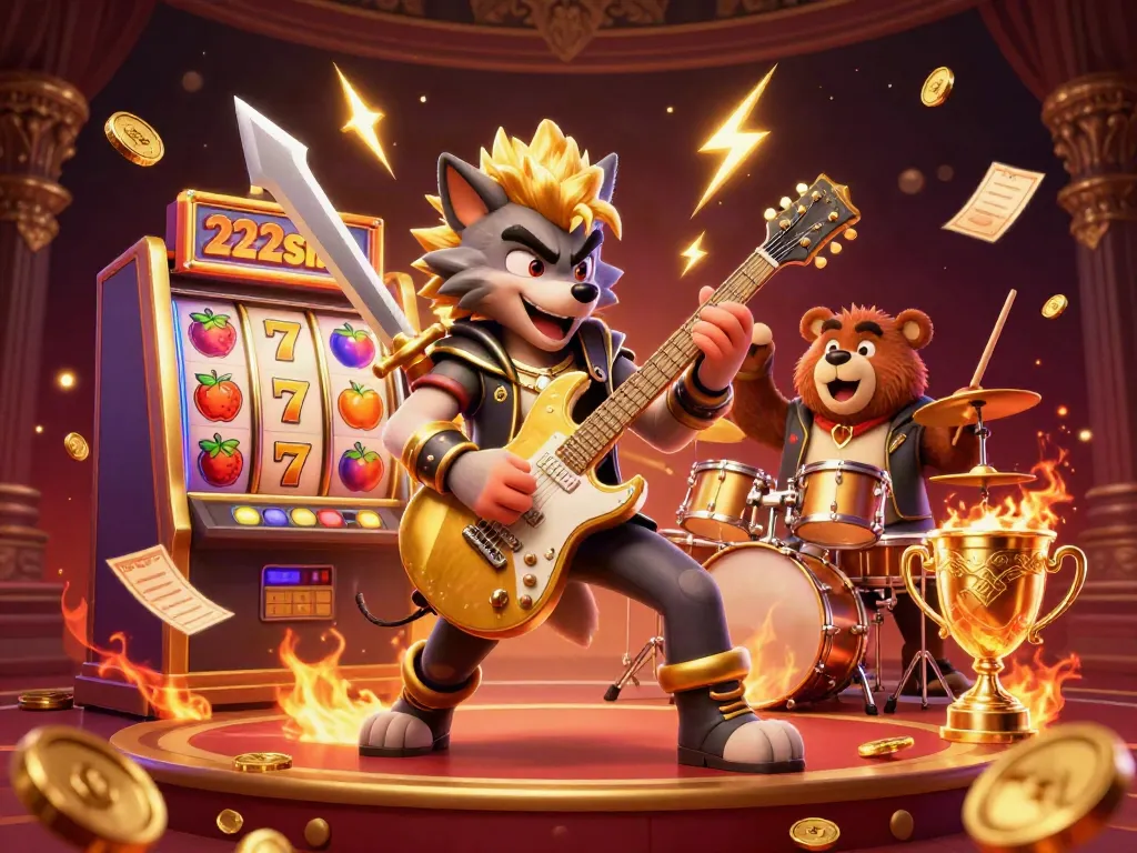 Menangkan jackpot di 222slot dengan antusiasme Wolf Rock Star dan Bear Drummer.