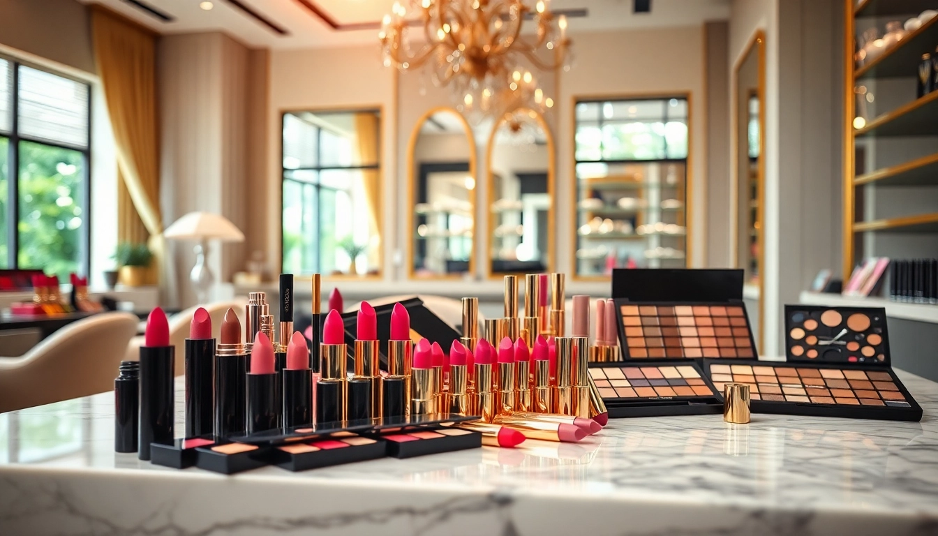 View a variety of high-quality wholesale makeup suppliers products in an elegant salon setup.