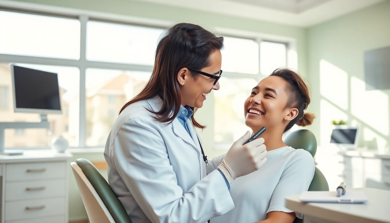 Orthodontics edmonton professional examining a patient's smile in a modern clinic