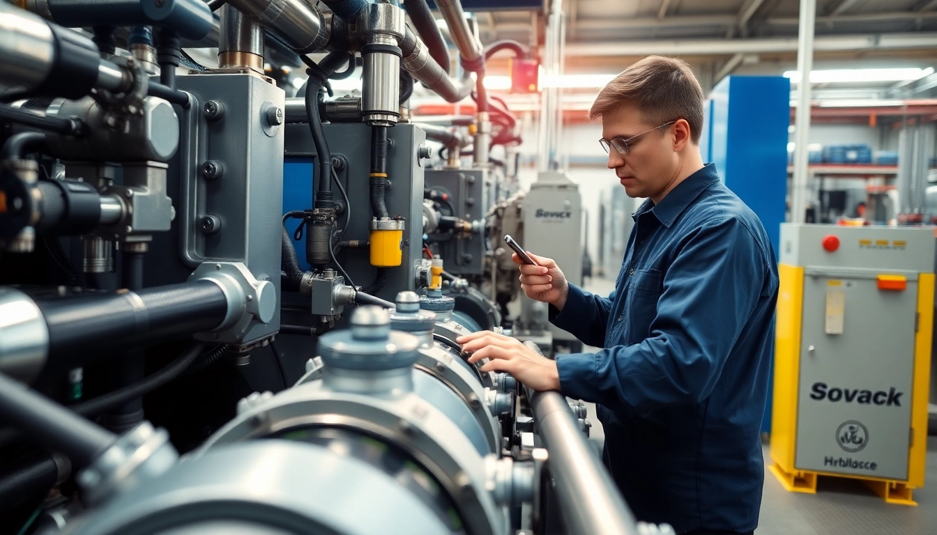 Technician conducts hydraulic system maintenance by checking fluid levels and inspecting components.