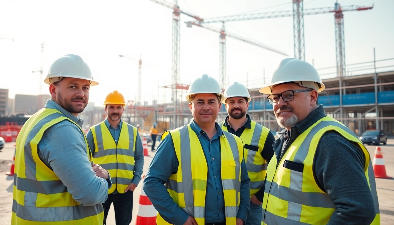 Enhance construction site safety with workers collaborating under bright daylight and safety gear.