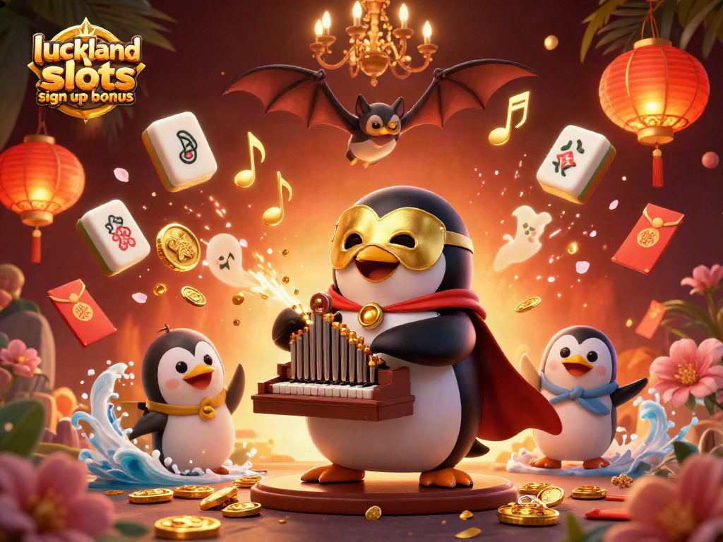 Play the exciting LuckyLand Slots sign up bonus with vibrant characters and dynamic game elements in an illustrated scene.
