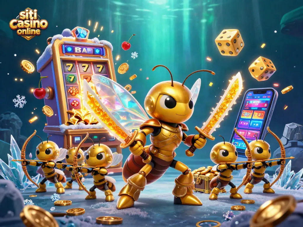 Scopri siti casino online con un'illustrazione artistica vivace di un'ape guerriera e giochi emozionanti.