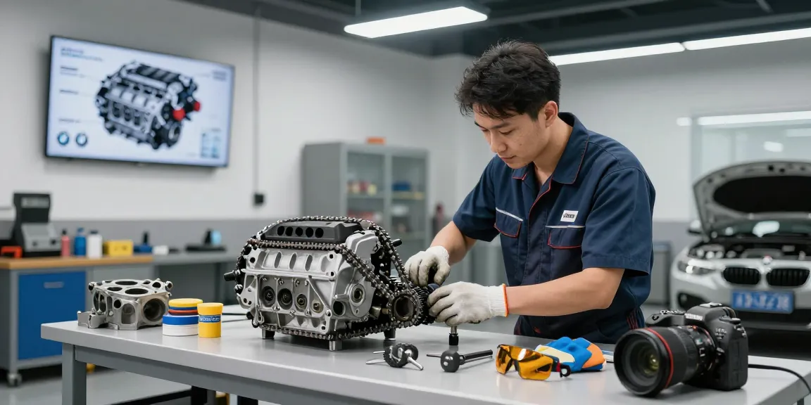 bmw steuerkette wechseln in professioneller Werkstatt mit erfahrenem Mechaniker, der sich um den Motor kümmert.