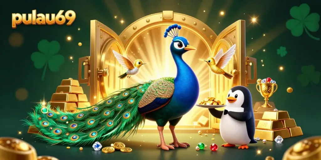 Experience the excitement of pulau69 with vibrant casino elements and iconic characters in action.