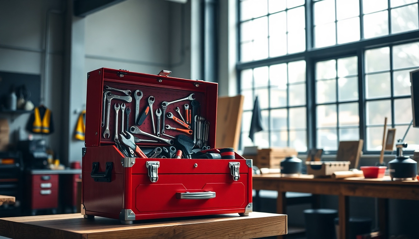 Facom toolbox displaying precision tools in a professional workshop setting.