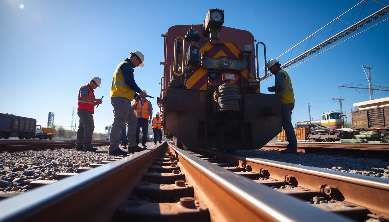 Workers executing Emergengy Railroad Repair with heavy machinery in action.