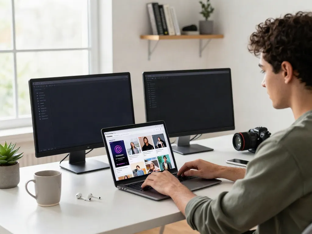 Using Insanony tool to view Instagram stories anonymously in a modern digital workspace.