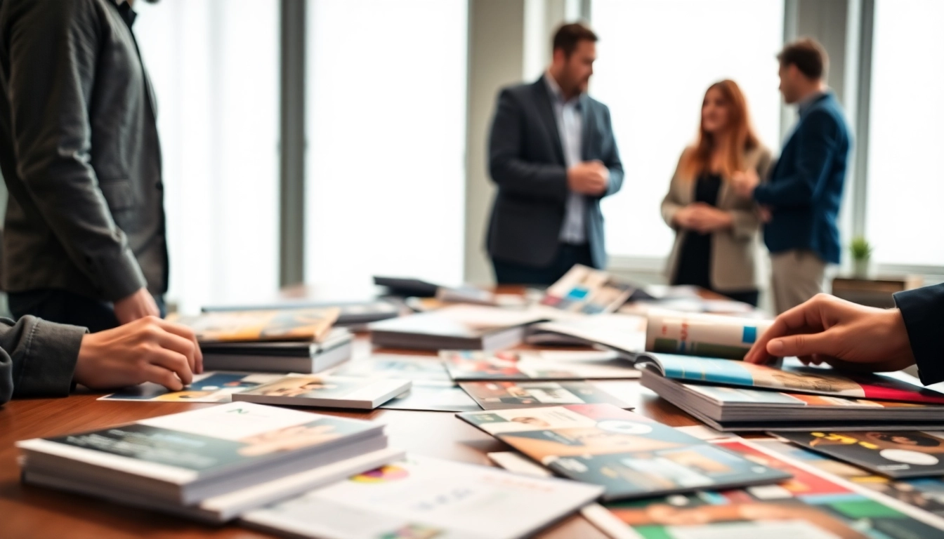 Get premium printing edmonton materials in a vibrant, professional setting showcasing business cards and brochures.
