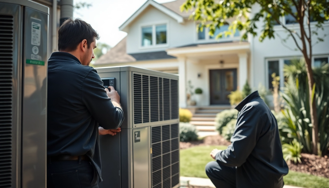 Technician installing a trane heat pump system in a modern home environment.