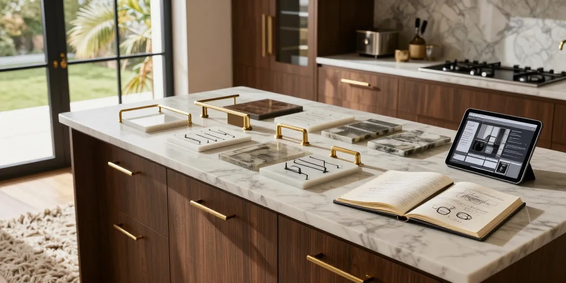 Premium handles on display in a modern kitchen design, showcasing luxury and elegance.