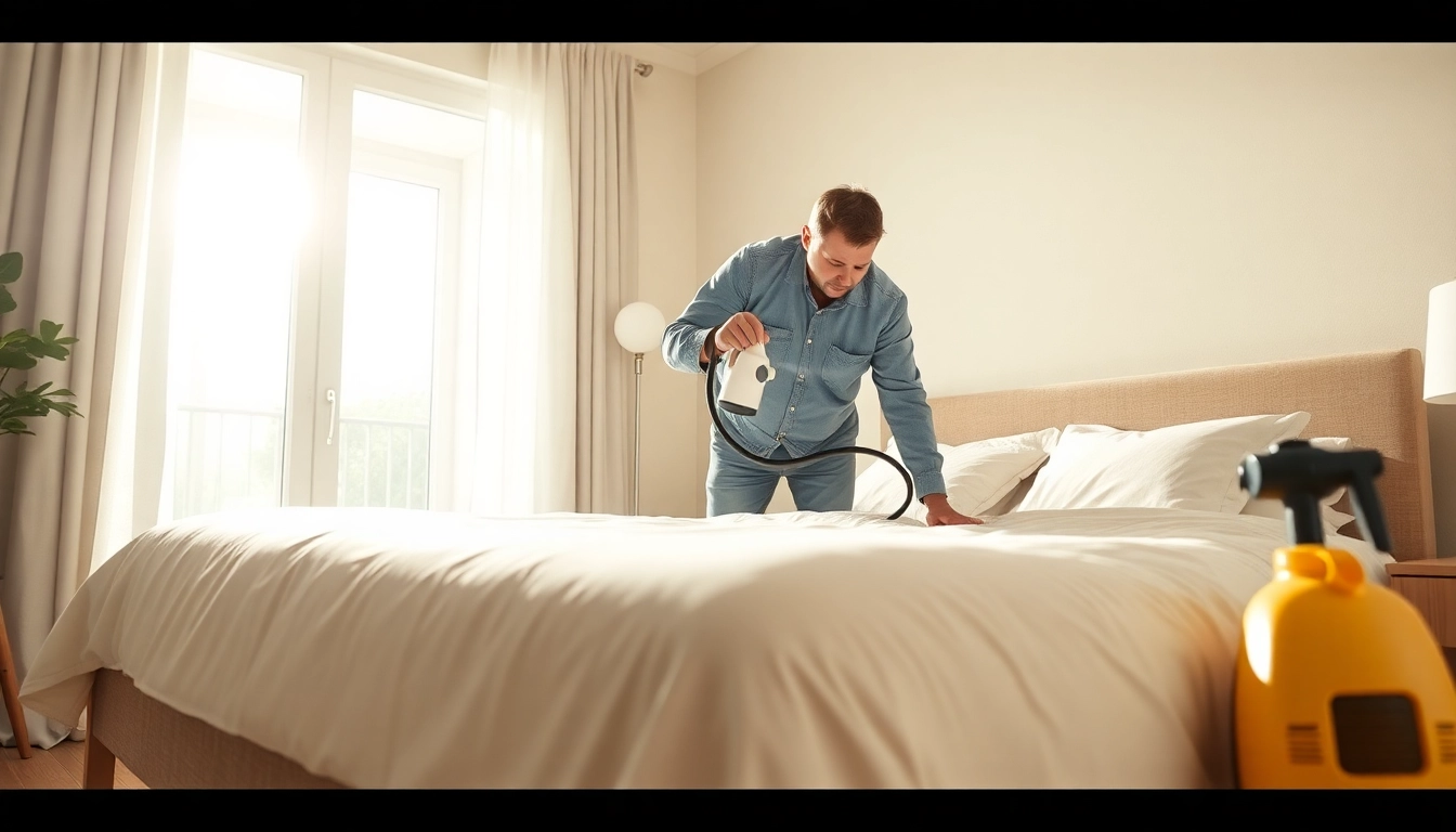 Apply affordable bed bug control measures in a bright home with professional extermination equipment.