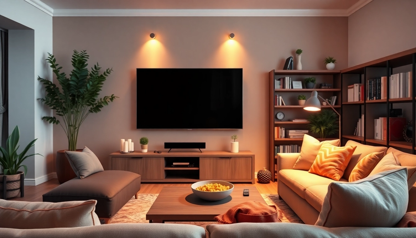 Showcase an inviting living room featuring an iron tv elegantly mounted for optimal viewing.