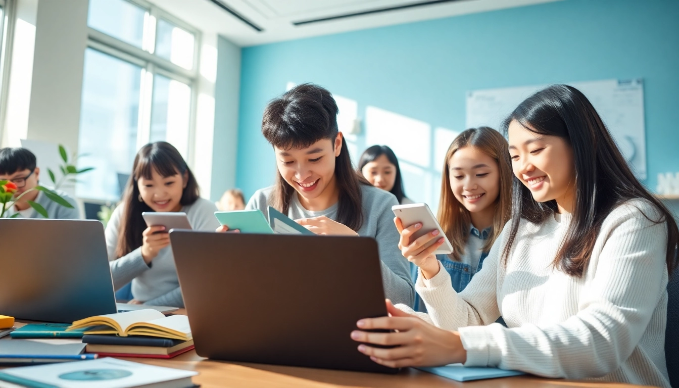 Youdao translation app in a modern educational setting with students learning collaboratively