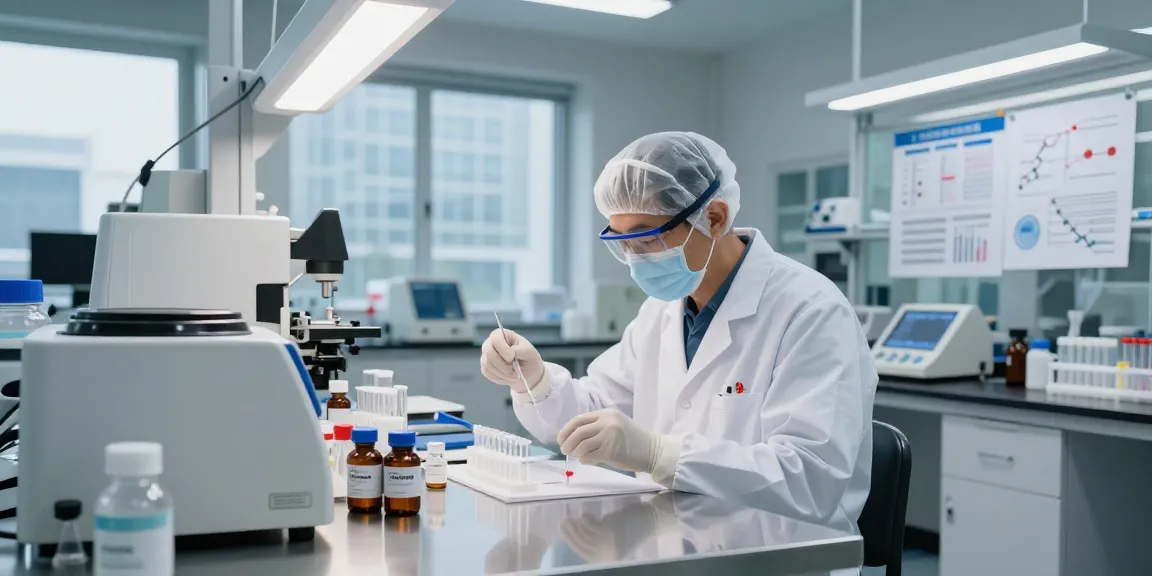 Researcher at Swiss Chems labs conducting peptide experiments in a high-tech laboratory.