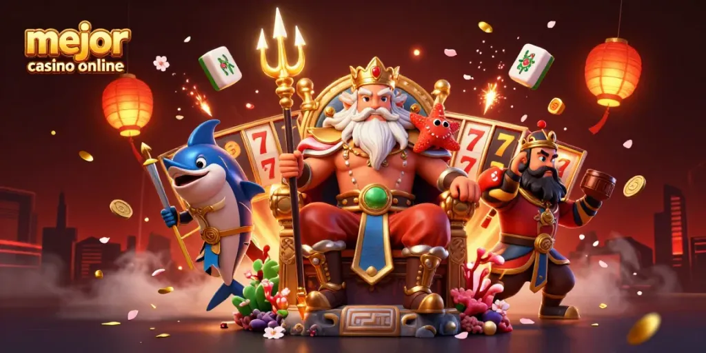 Descubre el mejor casino online con variedad de juegos y seguridad en una ilustración vibrante.
