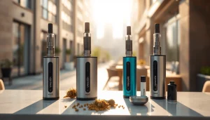 Vaporizer vozol auf einem eleganten Tisch, präsentiert in einem modernen urbanen Umfeld.