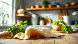 Kaasdoek elegantly displayed on a wooden table with fresh ingredients, inviting culinary creativity.