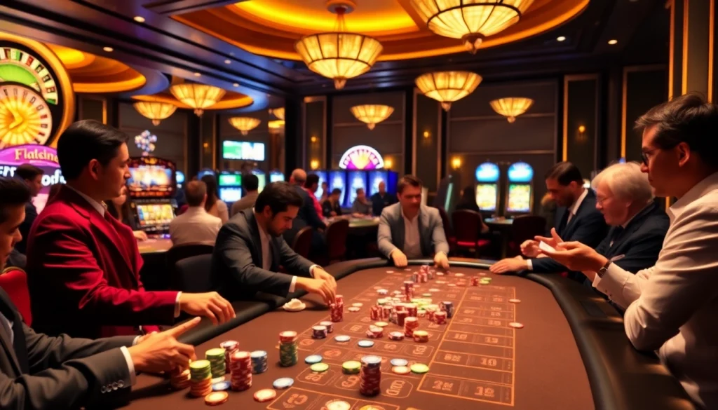 Engage in thrilling casino action at https://uu88.blog/ with players at a poker table and a spinning roulette wheel.