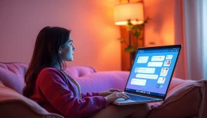 Engaging sex chat AI interaction in a cozy room with soft lighting.