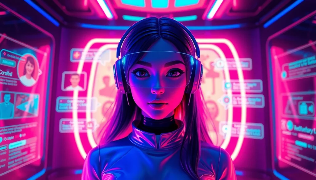 Engaging NSFW character AI interface showcasing customizable avatars and chat elements in a modern, vibrant digital setting.