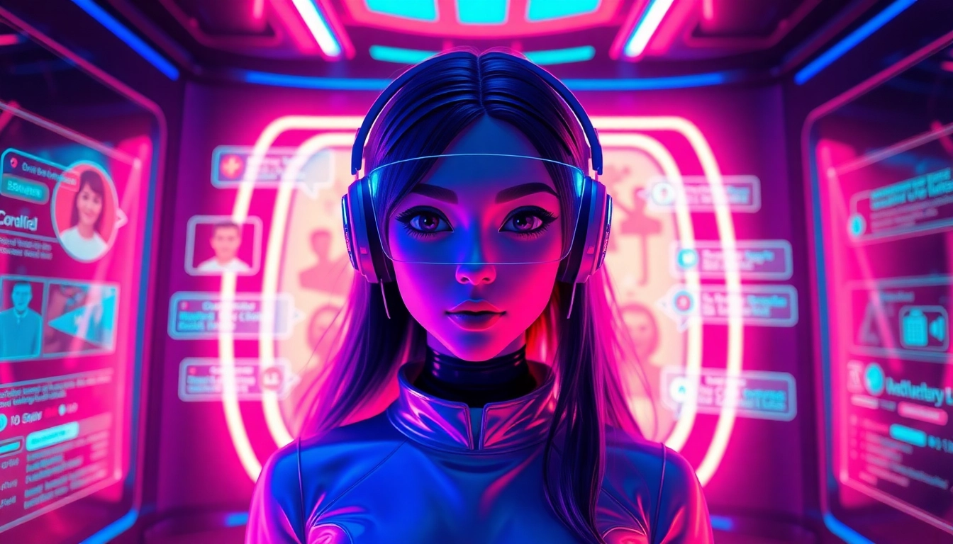 Engaging NSFW character AI interface showcasing customizable avatars and chat elements in a modern, vibrant digital setting.