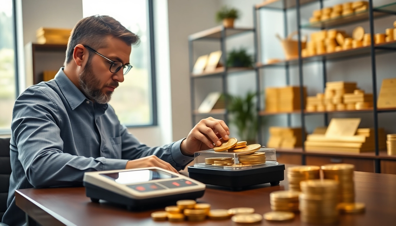 Valuta oro e metalli preziosi in un ufficio luminoso e professionale per compro oro.