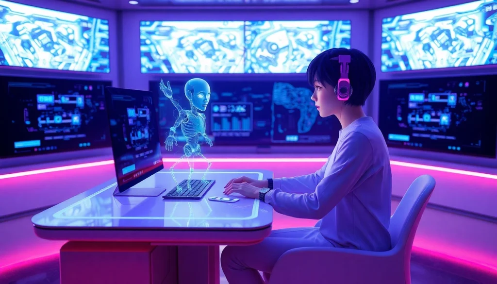 Immersive NSFW character AI interaction in a futuristic digital environment.